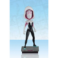Vit Spider-Gwen bobblehead i svart och vitt med rosa accenter på huva, axlar och ögon
