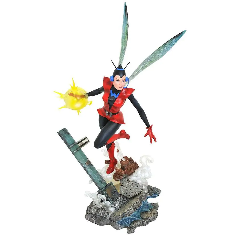 Röd och svart Marvel Gallery Wasp PVC-statyn med blå vingar och blå W-emblem