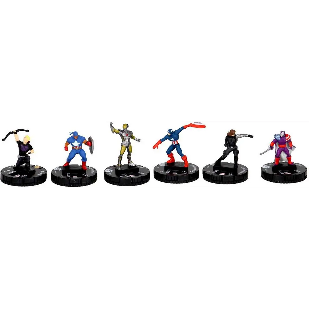 Sex Marvel HeroClix Captain America och Avengers Fast Forces miniatyrer på svarta baser