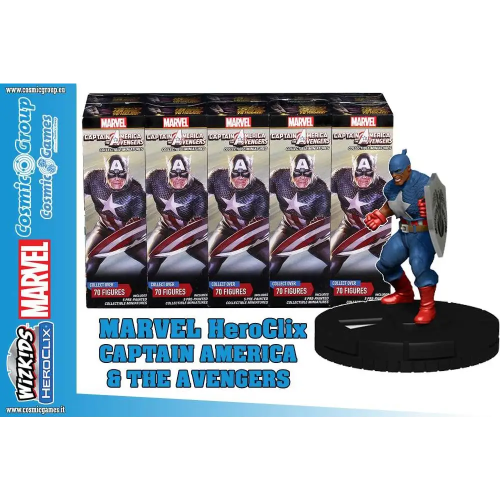 Captain America minifigur i blå-röda dräkt med vit stjärna på svart bas, Marvel HeroClix