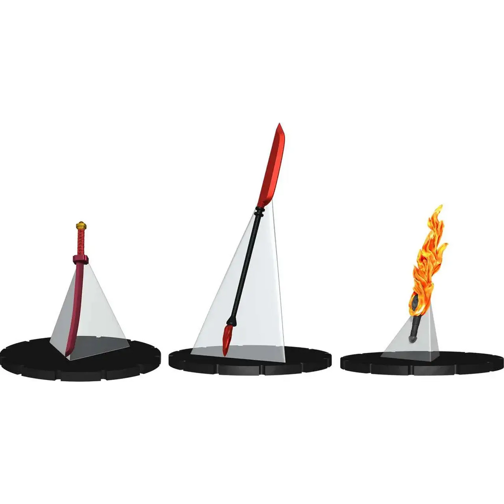 Rödhandtaget svärd med guldtapp, i klar trekantig stativ på svart bas, Marvel HeroClix X-Men X of Swords Booster Brick