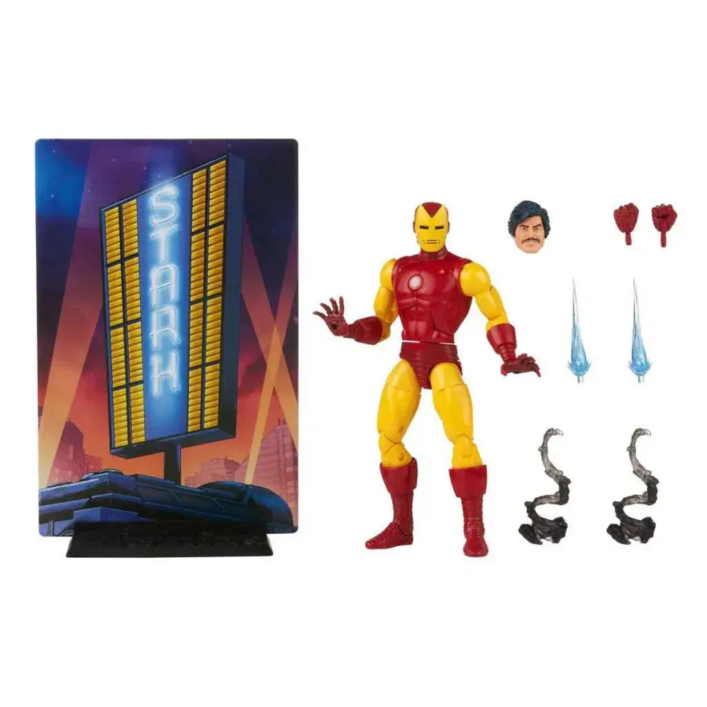 Röd och gul Marvel Legends Iron Man-figur med utbytbara delar