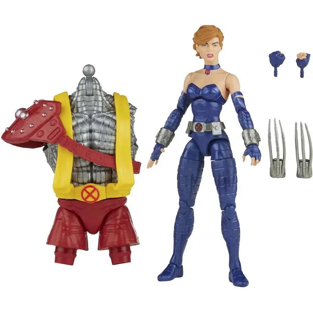Marvel Legends AOA Shadowcat action figure i blått och silver med röda accenter