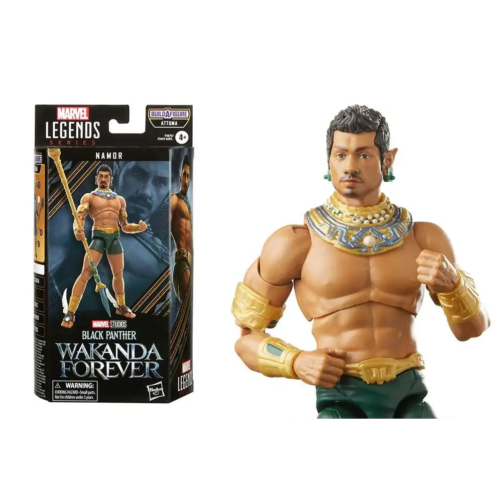 Marvel Legends Namor-figur från Black Panther: Wakanda Forever med detaljerad muskulatur, grön dräkt med guldkanter och utsmyckning