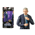 Svartblå kostym med ljusgrå skjorta och ljusblå slips på Everett Ross Marvel Legends Black Panther-figur