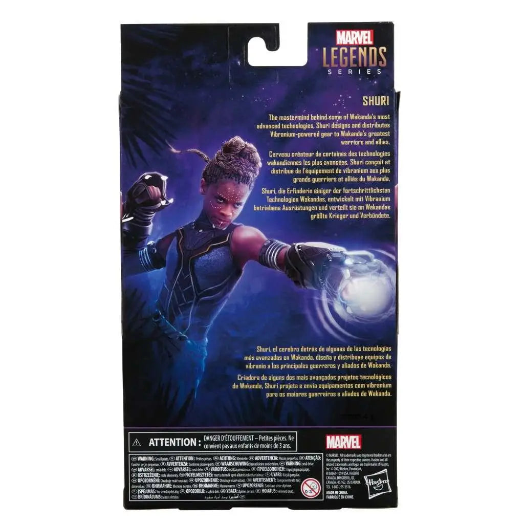 Marvel Legends Black Panther Shuri actionfigur i mörkblå svart dräkt med gulddetaljer