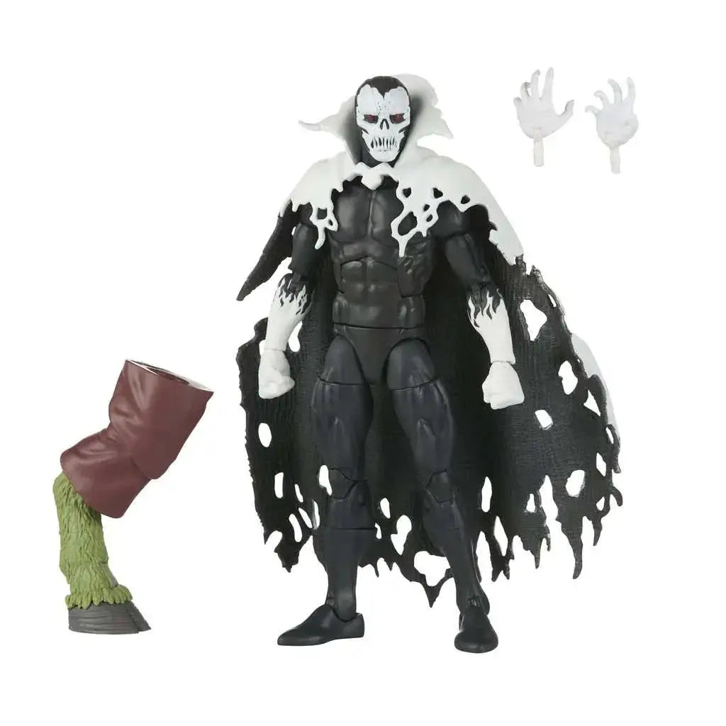 Svartvit D’Spayre actionfigur från Marvel Legends med trasig mantel och detaljerad skalle