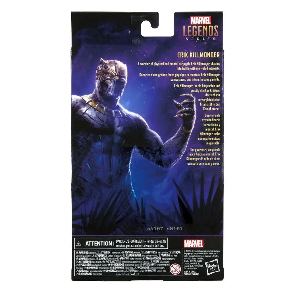 Marvel Legends Erik Killmonger actionfigur i svart panter-dräkt med blå-guld detaljer