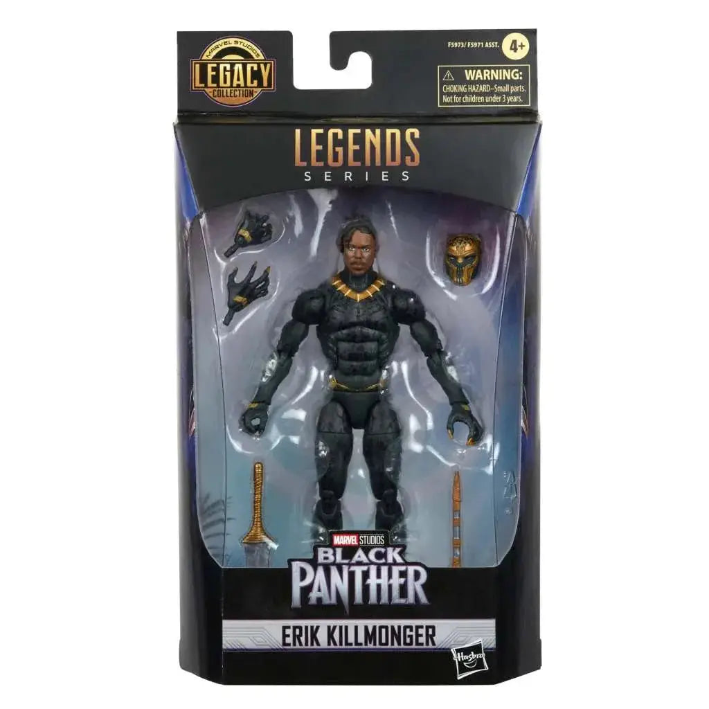 Marvel Legends Erik Killmonger svart panter actionfigur i svart och guld, Hasbro-box