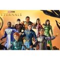 Marvel Legends Eternals actionfigurer i detaljerade, färgglada kostymer med metalliska och tyg-liknande texturer
