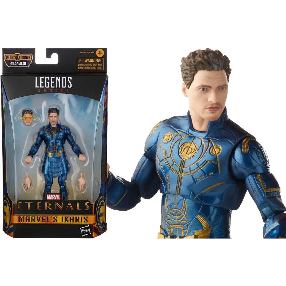 Marvel Legends Eternals Ikaris actionfigur i blå och guld rustning med gyllene mönster