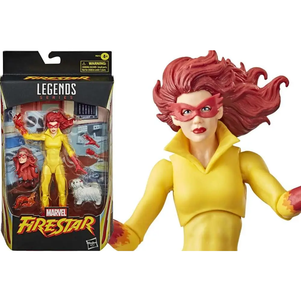 Gul och röd Marvel Firestar-figur i dynamisk pose från Legends-serien