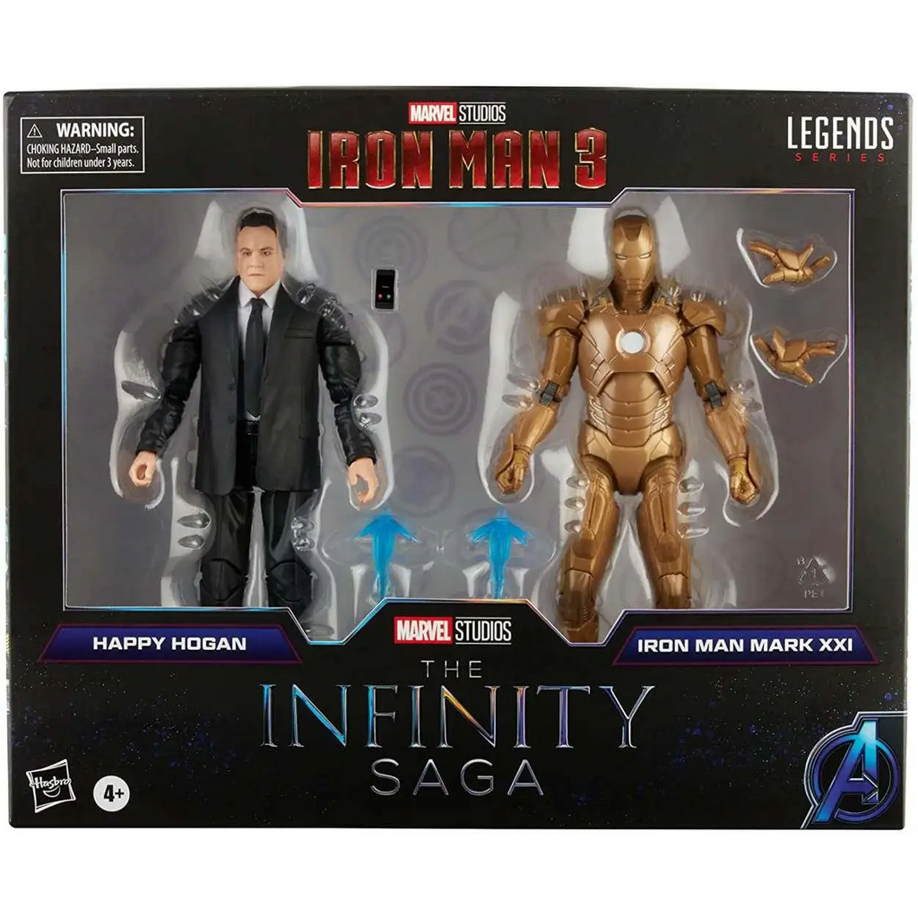 Guldiga Iron Man Mark XXI-figuren i Marvel Legends-set med Happy Hogan