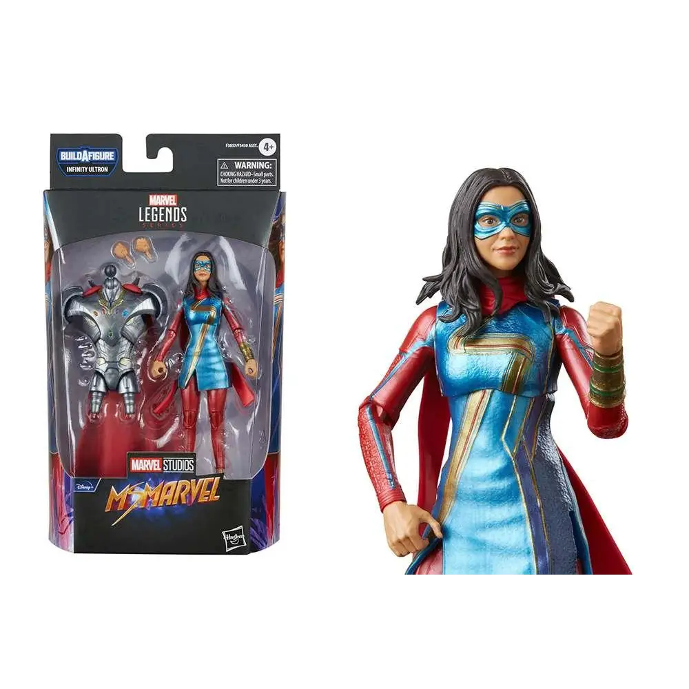 Blå och röd Marvel Legends Infinity Ultron Ms Marvel-actionfigur med guldiga detaljer