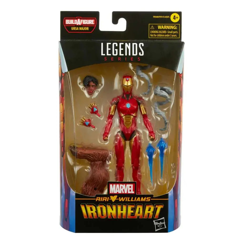 Röd och gul Ironheart-actionfigur i Marvel Legends-förpackning