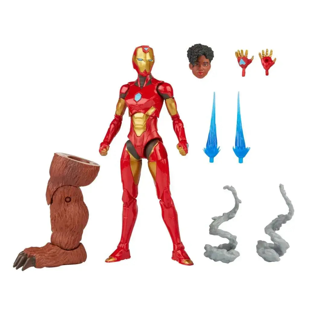 Marvel Legends Ironheart actionfigur i rött och guld med utbytbara delar