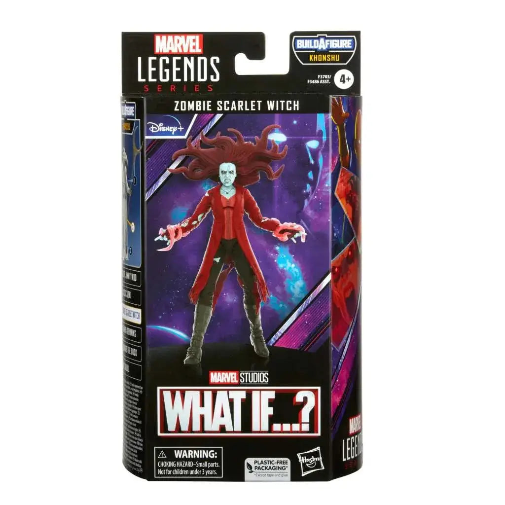 Marvel Legends Khonshu Zombie Scarlet Witch actionfigur i röd mantel