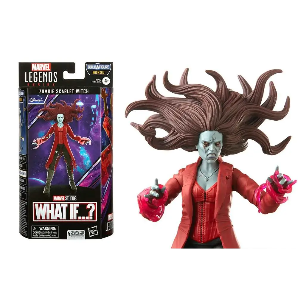 Marvel Legends Khonshu zombie Scarlet Witch actionfigur med röd mantel, långt brunt hår och rosa lysande händer