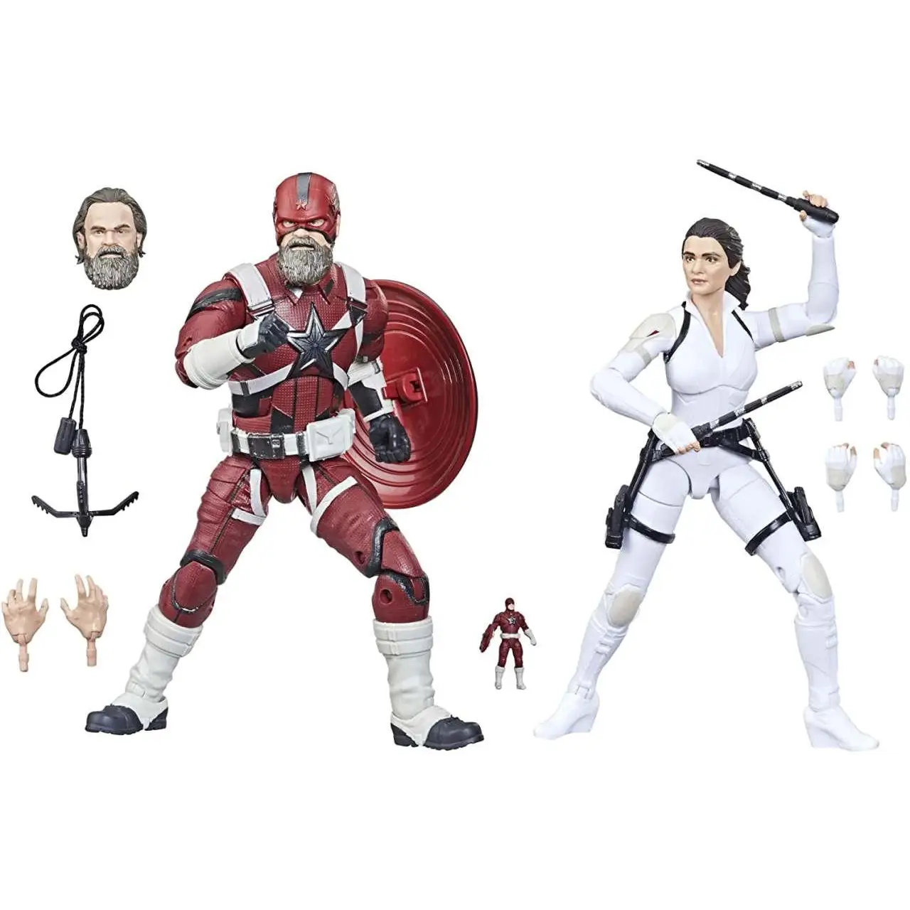 Röd och vit Marvel Captain America-actionfigur med sköld från Legends-serien