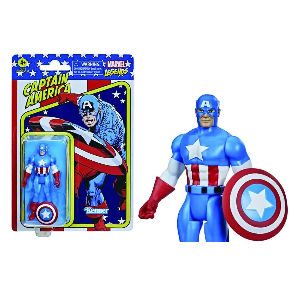Retro Marvel Legends Captain America actionfigur i blått och rött med vit stjärna och sköld