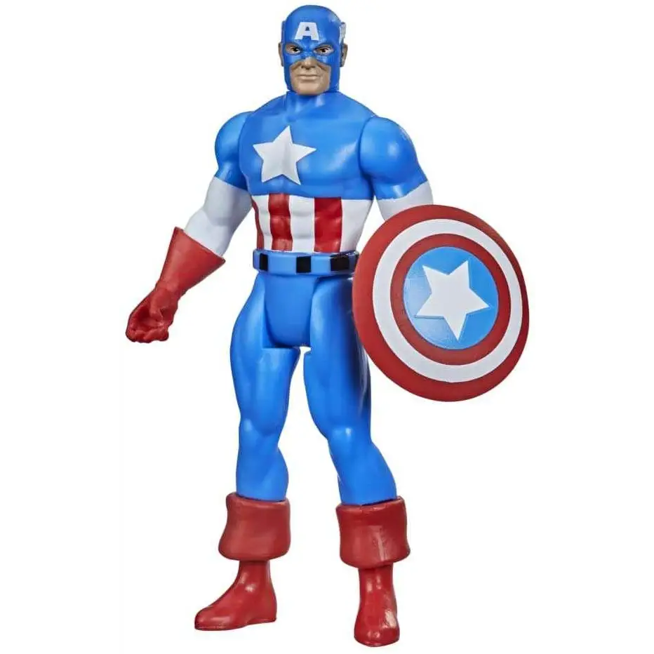 Retro Marvel Legends Captain America actionfigur i blått, rött och vitt med sköld