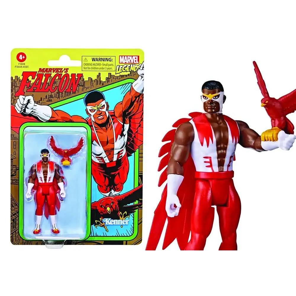 Marvel Legends Retro Falcon actionfigur i röd-vit kostym med falktillbehör