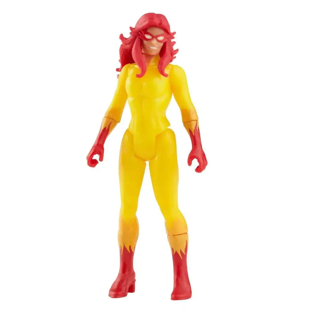 Gul och röd Marvel Legends Retro Firestar actionfigur med flammigt hår och dräkt