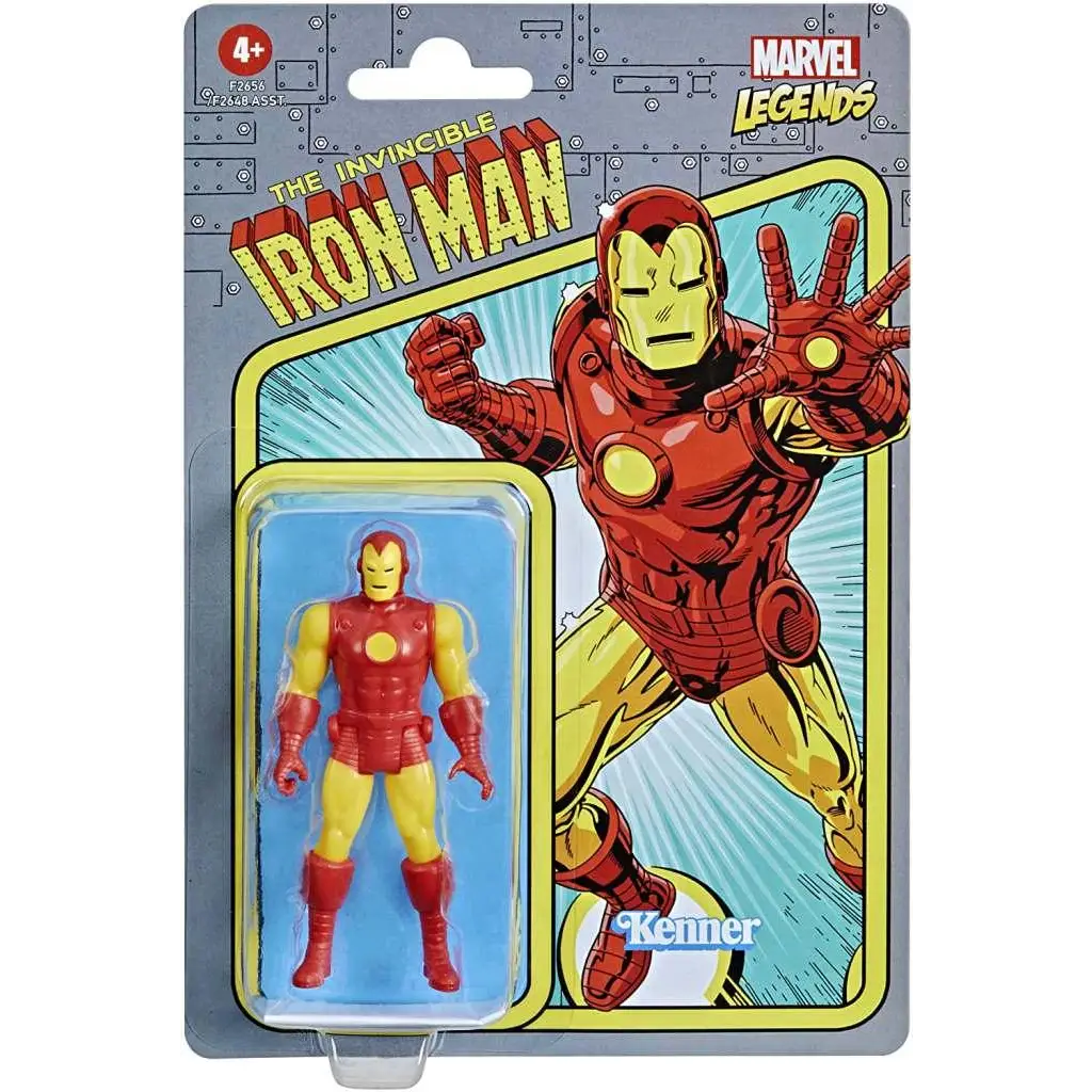 Retro Marvel Legends Iron Man actionfigur i röd och guld, vintageförpackning