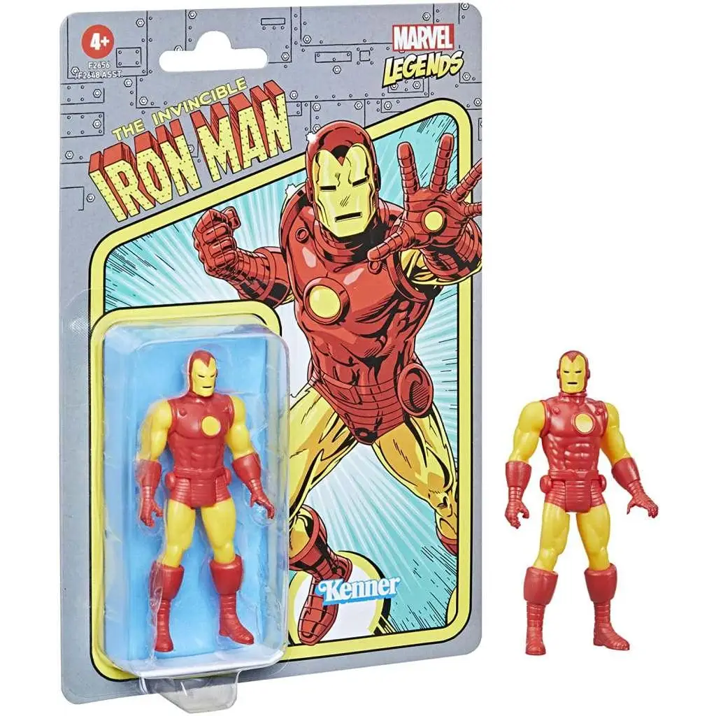 Retro Marvel Legends Iron Man-figur i röd och guld, klassisk förpackning