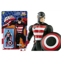 Svart, röd och vit randig Captain America-actionfigur med matchande sköld