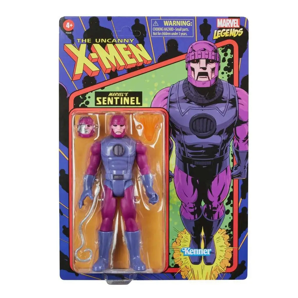 Lila och blå plast Sentinel-actionfigur från Marvel Legends Retro X-Men i originalförpackning