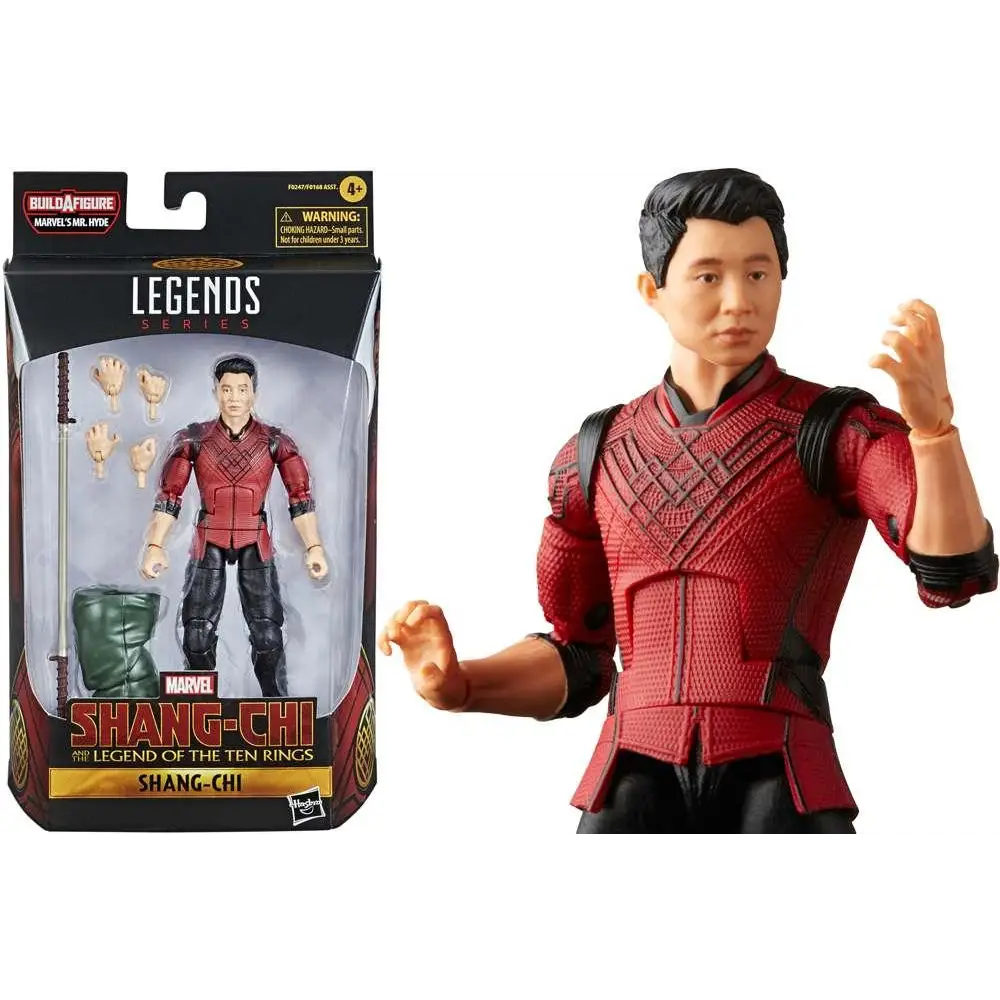 Röd och svart rustad Shang-Chi Marvel Legends-figur med detaljerad skulptur