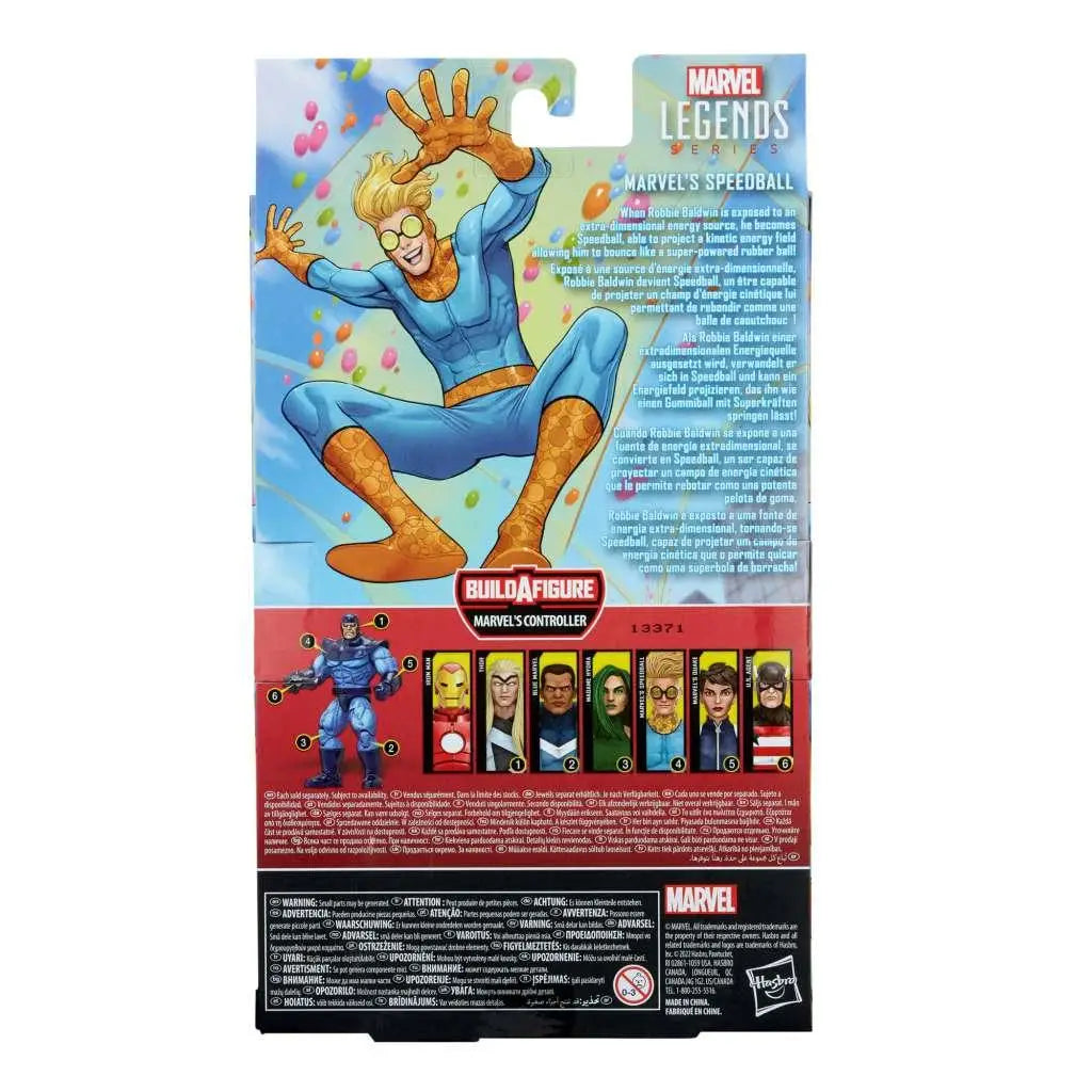 Marvel Legends Speedball actionfigur i blå orange kostym med gula glasögon
