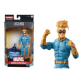Marvel Legends Speedball actionfigur i blå-guld kostym med detaljerad muskulatur och svarta goggles