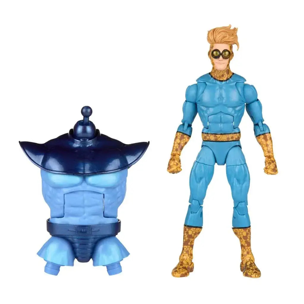 Blå och gul Marvel Legends Speedball-actionfigur med muskulös fysik