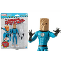 Blå och svart Fantastic Four-figur med brun papperspåse-huvud i Marvel Legends Spider-Man Bombastic Bag-Man-förpackning