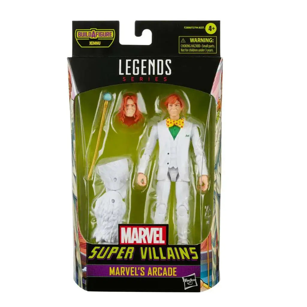 Vit Xemnu i vit kostym med gul prickig slips och rött hår, Marvel Legends Super Villains Arcade-figur