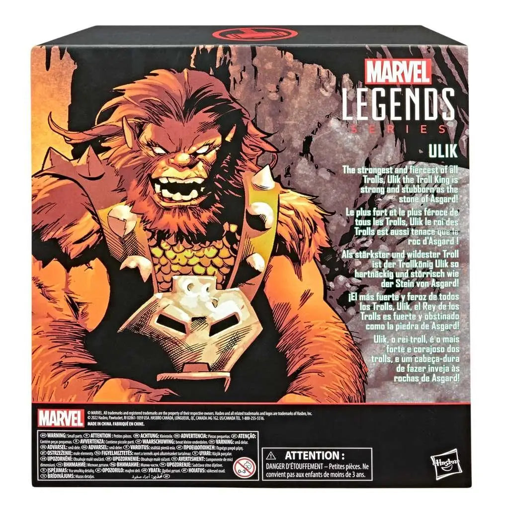 Marvel Legends Ulik actionfigur i svart och orange förpackning med detaljerad päls, spikad rustning och guldskalad bröstplatta