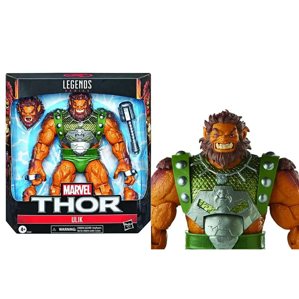 Marvel Legends Ulik actionfigur med orange hud, grön rustning och silver bröstplatta