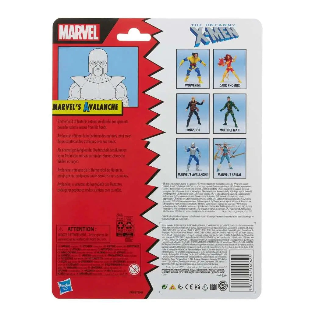 Marvel Legends Vintage Avalanche actionfigur i retroförpackning med röd-vit design