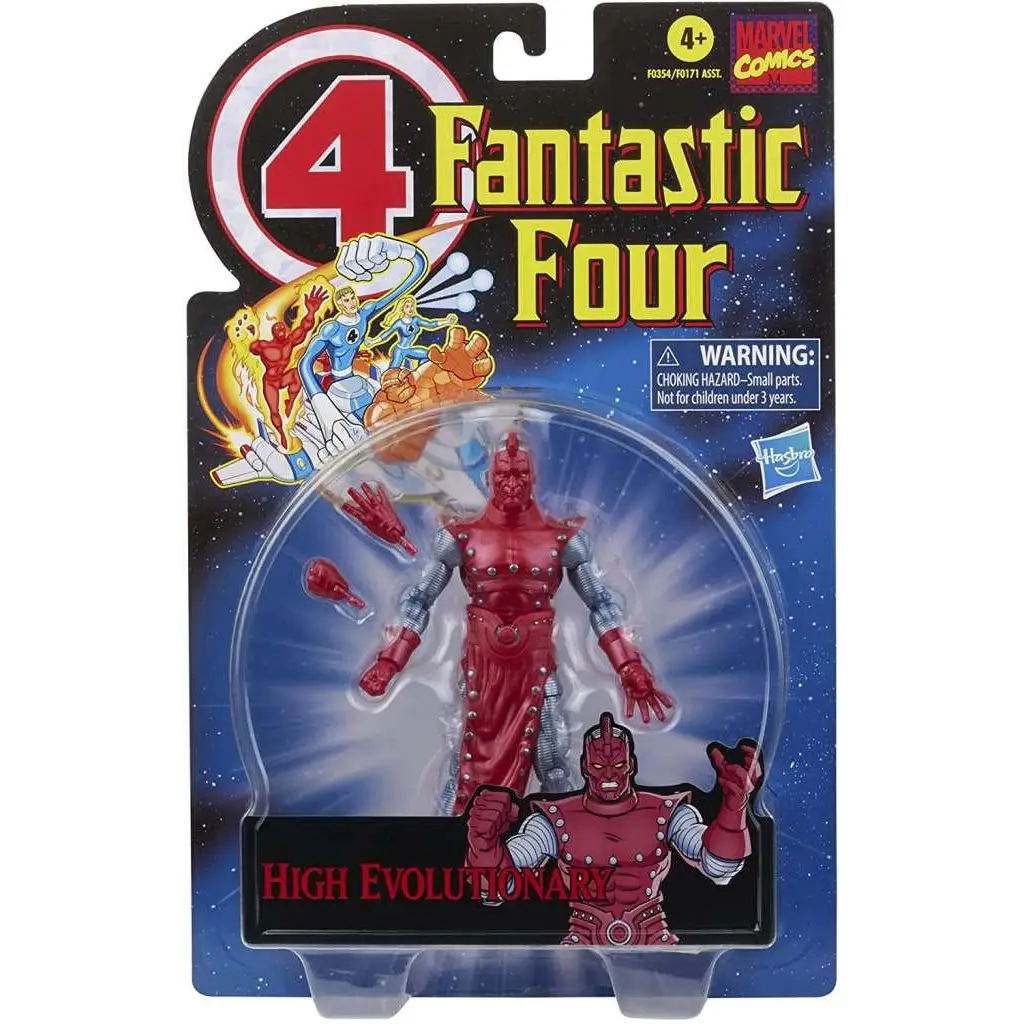 Röd och silverrustad Marvel Legends High Evolutionary-actionfigur i blisterförpackning
