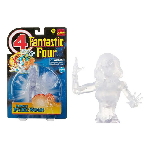Transparent Marvel Legends Invisible Woman action figure i förpackning och separat