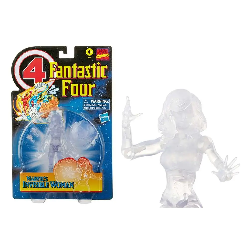 Marvel Legends Vintage Invisible Woman actionfigur i genomskinlig plast, i förpackning och lös