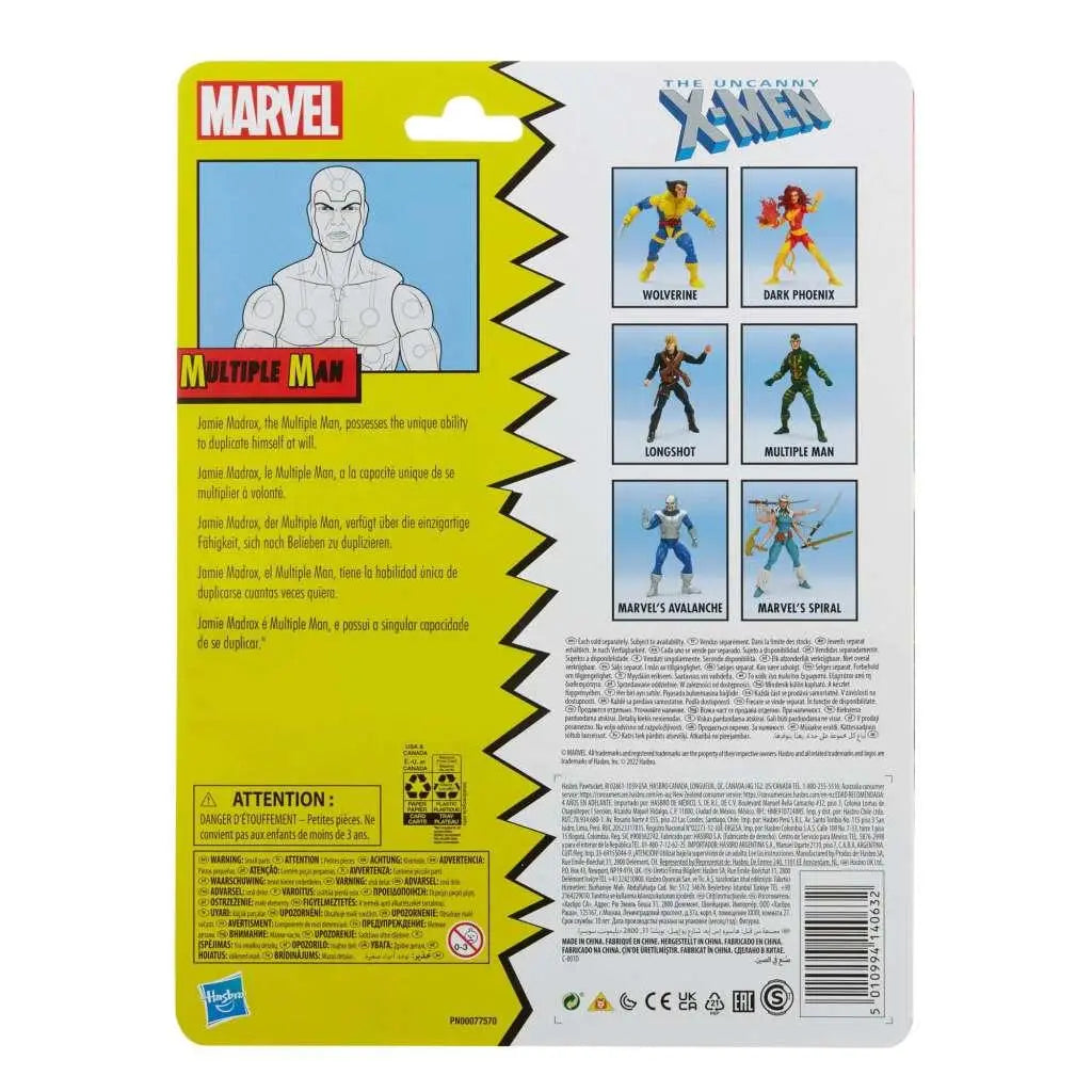 Marvel Legends Vintage Multiple Man-actionfigur i retroförpackning med gul-svart design