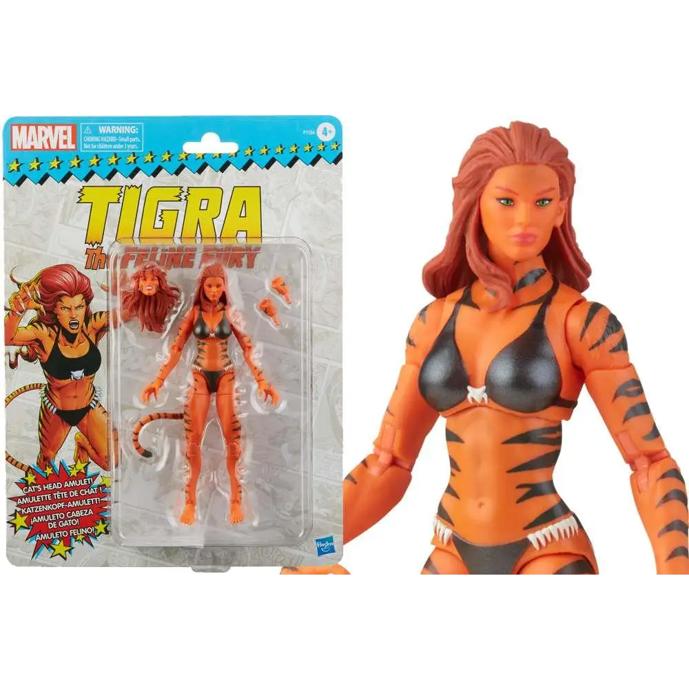 Marvel Legends Tigra actionfigur i tigerstrimmig bikini med vita klor