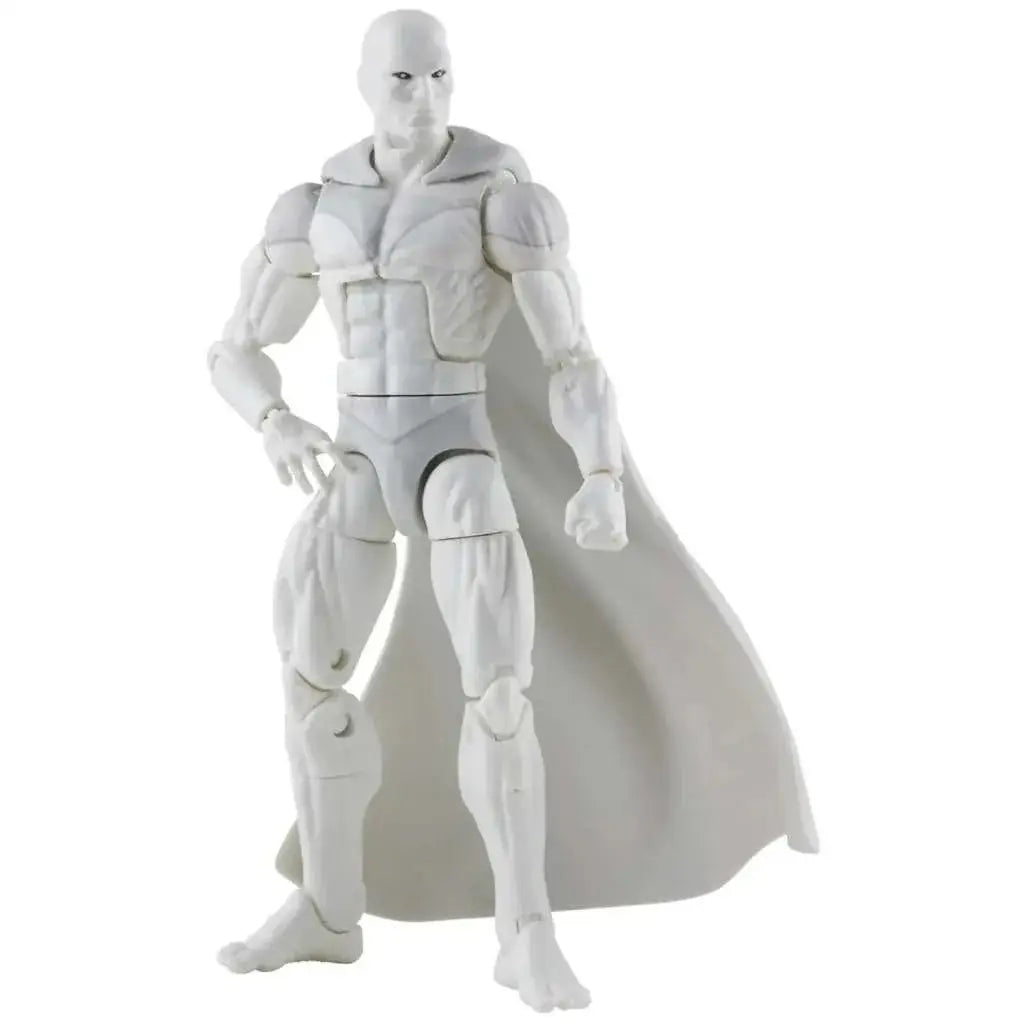 Vit Vision-figur från Marvel Legends, vit vintage med ledade leder och fladdrande mantel