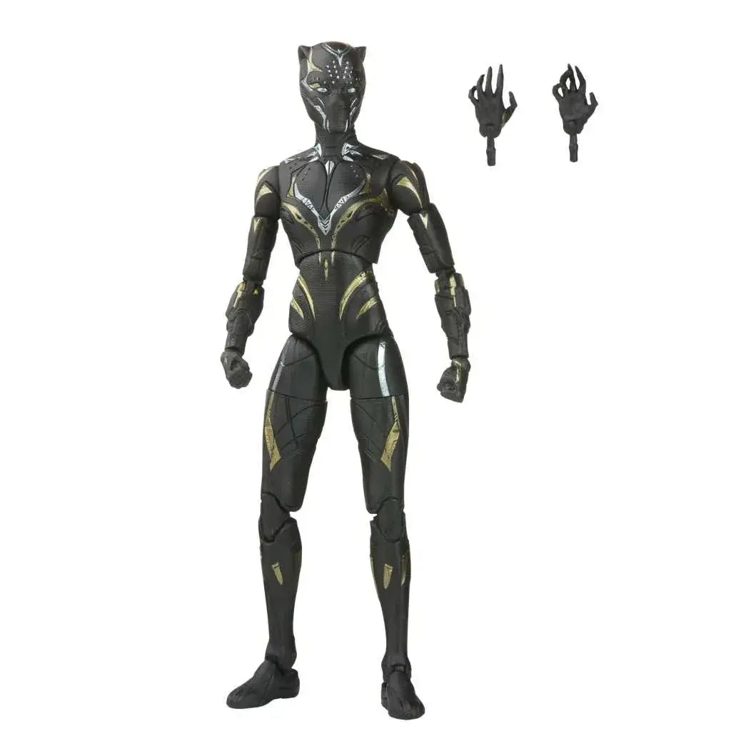 Svartpanter actionfigur i svart och guld dräkt med detaljerad rustning från Marvel Legends Wakanda Forever