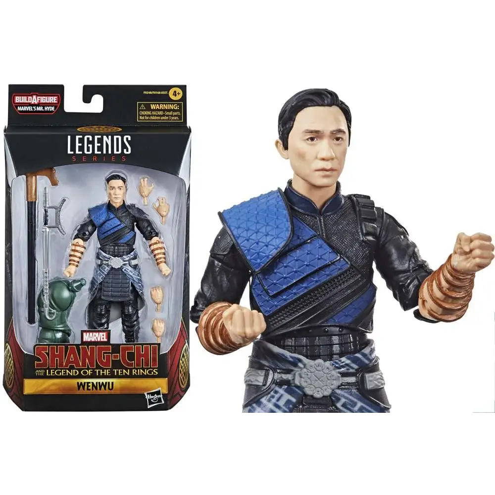 Marvel Legends Wenwu actionfigur i blått och svart rustning med detaljerad västplatta