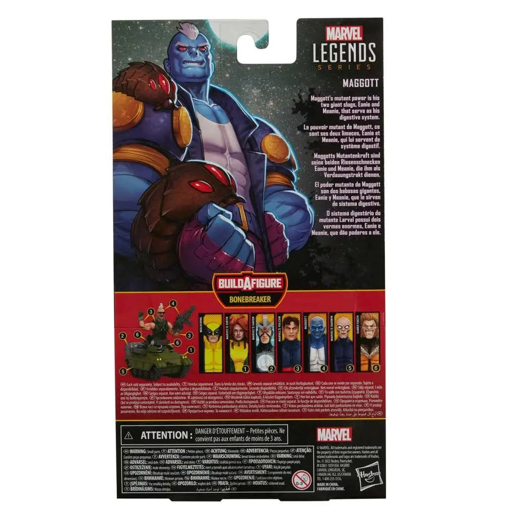 Blåhudad Maggott actionfigur från Marvel Legends X-Men-serien med lila och gulddetaljer