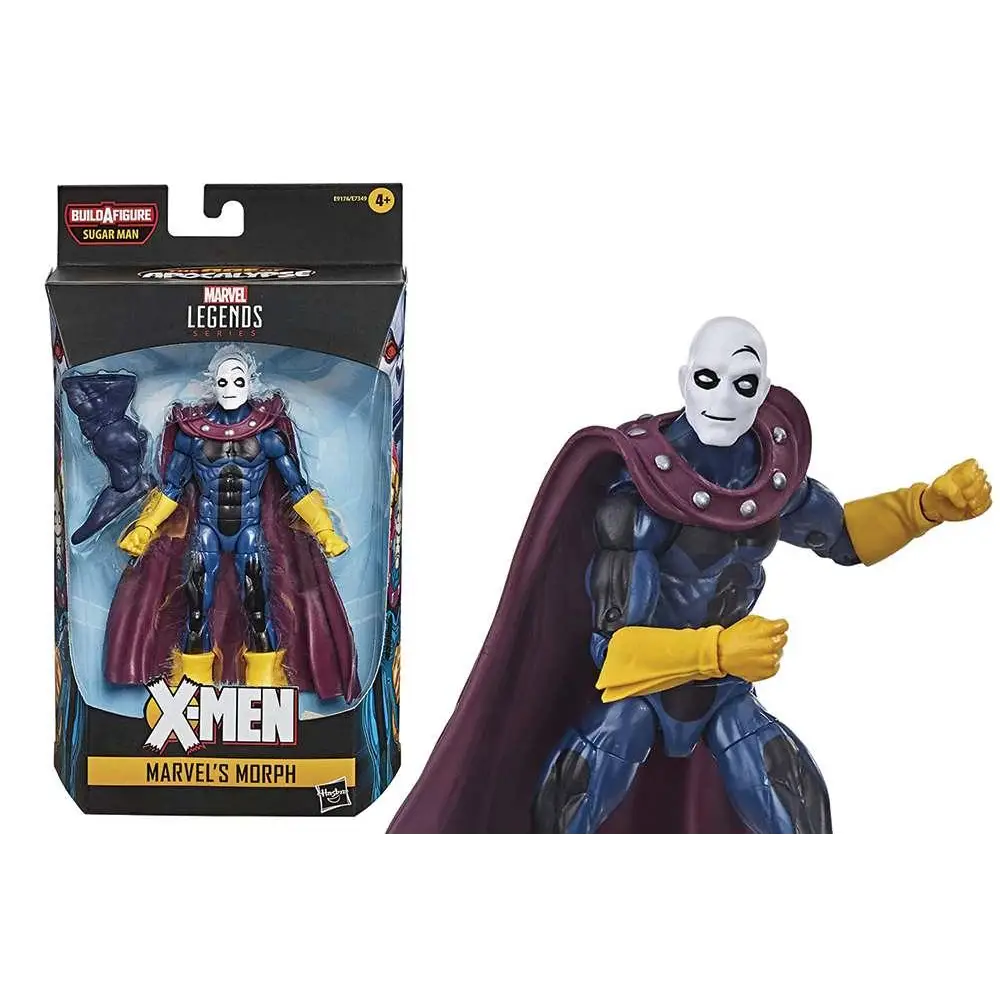 Marvel Legends X-Men Morph actionfigur med vit skalle, blåsvart rustning, gula handskar, stövlar och röd mantel med silverdetaljer